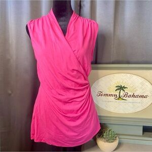 TOMMY BAHAMA Tambour Sleeveless Shirred Faux Wrap Top - Rose Bed - XL - NWT